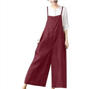 YESNO Wine Colored Wide Leg Baggy Cotton Romper - Size Small